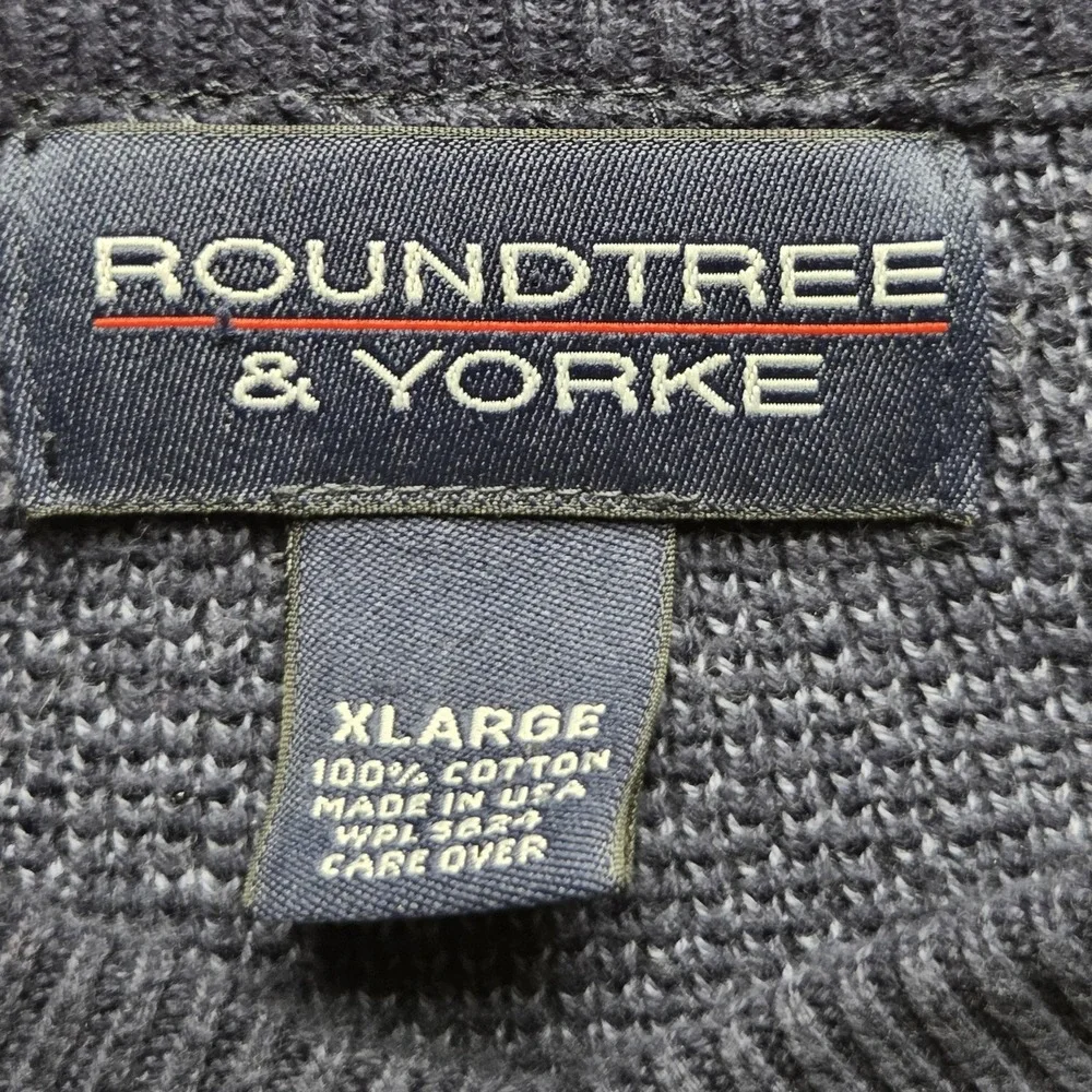Roundtree & Yorke Sweater Vest Mens XL Blue Herringbone Knit 100% Cotton USA